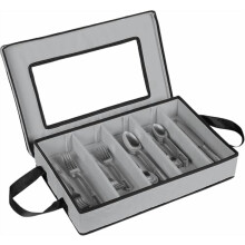 5-Compartment Flatware Storage Case with Removable Lid & Carry Handles – Large Capacity, Durable, Gray
