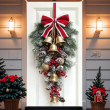 Décoration de porte de Noël réutilisable de 35 x 71 pouces pour la maison et les commerces - Décoration de porte festive en polyester durable et
