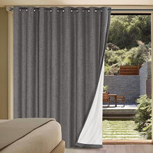 Linen Look Blackout Curtains, 100% Light Blocking, Anti-Rust Grommets, Extra Wide Sliding Door Panel (W100xL96"), Grey