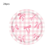 Service de vaisselle jetable 24 pièces à motif nœud pour la Saint-Valentin – Assiettes, gobelets, serviettes, set de table – Fournitures