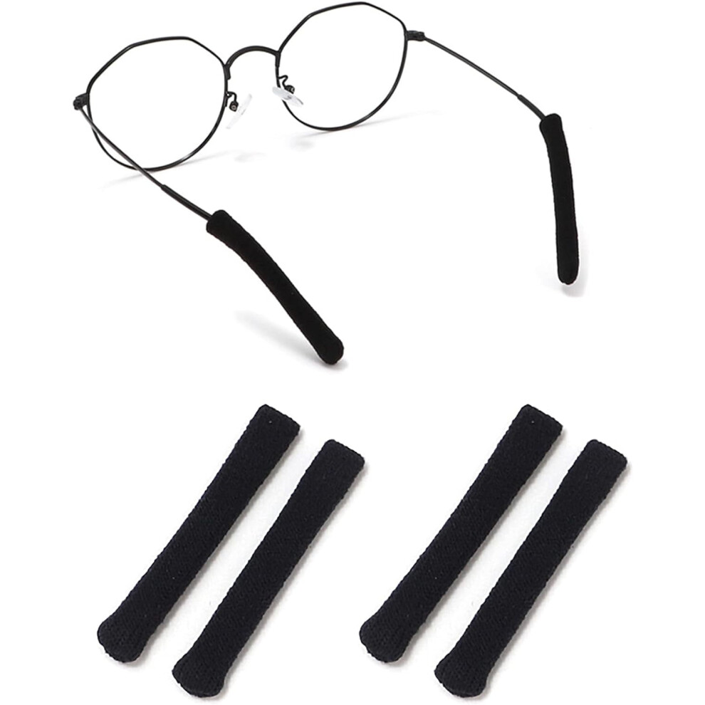 Soft Knitting Cotton Eyeglasses Temple Tips Sleeve Retainer, Anti-Slip Elastic Cushions for Sunglasses/Eyeglasses/Reading Glasses (2 Pairs, Black)