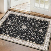 Black Boho Vintage 2x3 ft Washable Low-Pile Indoor Rug