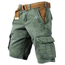 Heyac Men's White Cargo Shorts, Elastic Waist & Drawstring, Casual Hiking/Summer Shorts with Pockets – Slim Fit