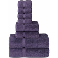 | Serviettes turques premium 100 % coton, qualité hôtel et spa | Douces et absorbantes (Ensemble de 8 serviettes, prune)