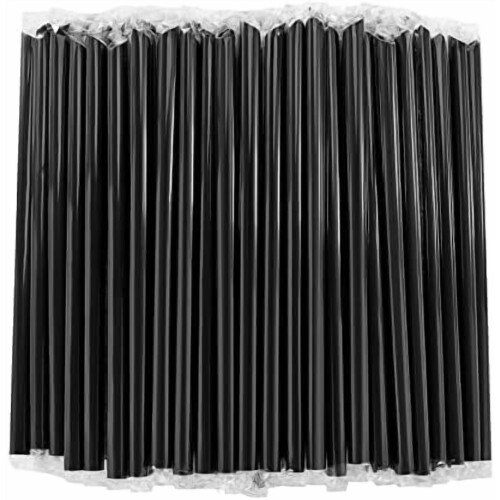 400 τεμάχια μαύρα καλαμάκια Boba, 0,43" x 9,45", ατομικά τυλιγμένα, καλαμάκια μιας χρήσης