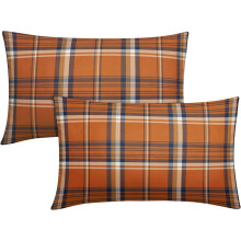 Housses de coussin Ă carreaux d'automne 30 x 50 cm, motif tartan Buffalo orange et bleu, lot de 2, compatibles avec les coussins standards