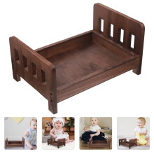 Cuna de bebé retro de madera, accesorio fotográfico marrón, 1 unidad.