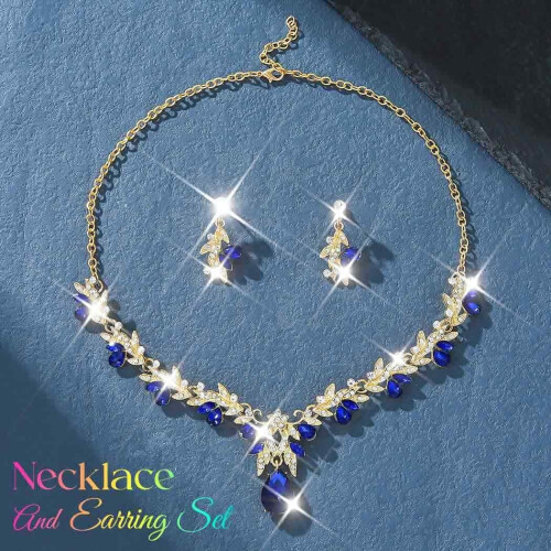 Set di collana e orecchini verdi con strass, gioielli formali da sposa per donna 1