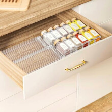 Organisateur de tiroir à épices en acrylique à 2 niveaux, extensible de 28 à 56 cm, lot de 2, compatible avec les tiroirs standard