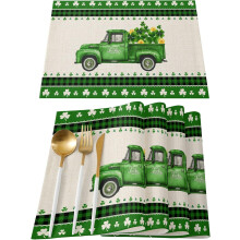Tischsets mit Kleeblatt-Truck-Motiv zum St. Patrick's Day, 6er-Set, rutschfest, abwischbar, hitzebeständig – geeignet für Feiertage und Partys