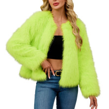 Manteau d'hiver pour femme en fausse fourrure, doux, chaud et luxueux, col rond, manches longues, couleur unie, vert BL