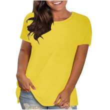 Hauts d'été pour femmes - T-shirts grande taille à col rond et manches courtes - Hauts amples à enfiler - Couleurs unies tendance - Coupe