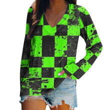 Sweat-shirt à manches longues et col en V imprimé mignon pour Halloween, grandes tailles femme - Doux, extensible, basique décontracté, tailles S