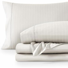 Luxury1800Microfiber Queen Lakenset – Dubbel geborsteld, Diepe Hoeslakens, 4-delig (Steen/Wit)