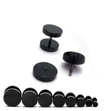 Men Cool Punk Round Black Stainless Steel Ear Stud Piercing Earrings 3mm - 14mm (Black,6mm)