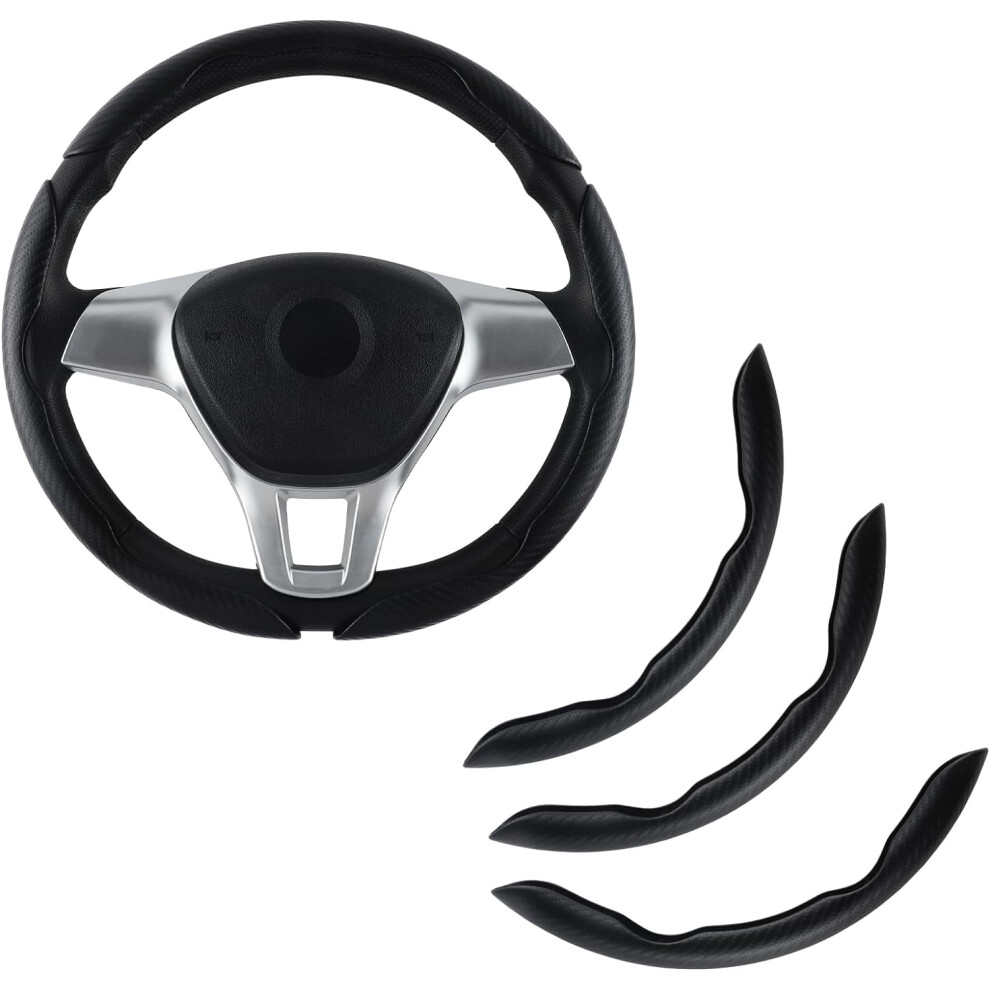 3Pcs Carbon Fiber Anti-Skid Steering Wheel Cover, Segmented Butterfly Design, Universal 99% Compatible With Most Cars Black 9496895022011