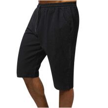 Pantaloncini sportivi da uomo, pantaloncini da palestra/corsa in cotone e lino con coulisse e tasche, pantaloncini cargo da trekking, neri, taglia
