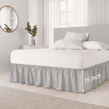 Jupe de lit à volant enveloppante - Pour lit simple avec retombée de 38 cm, sangle élastique facile à installer - Jupe de lit plissée, gris clair