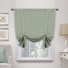 Solid Blackout Curtain Energy Efficient Tie Up Shades Rod Pocket Panel for Kitchen (Light Sage, 42W x 63L, One Panel)