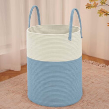 Large 60L Woven Laundry Basket Hamper, Cotton Rope Storage Bin for Clothes/Toys/Blankets, Decorative Tall Hamper for Nursery, Living Room, Bathroom,