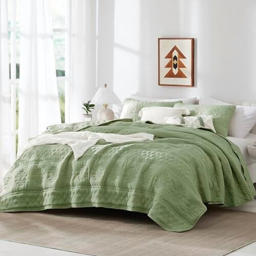 Salbeigrünes California King Quilt-Set, 3-teilig 1