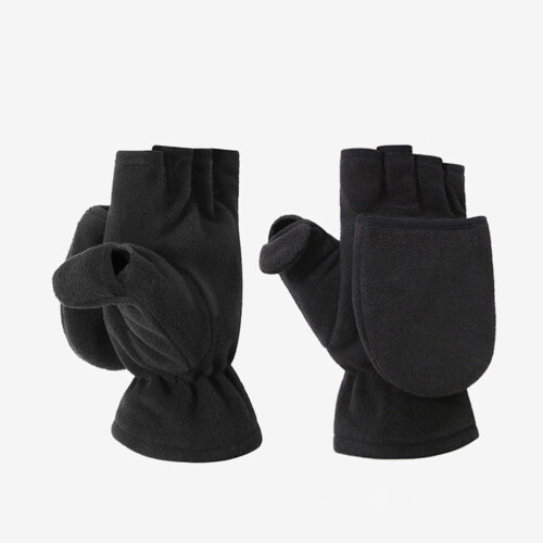 Γάντια Polar Fleece με μισά δάχτυλα, μαύρα, μέγεθος ενηλίκων 2