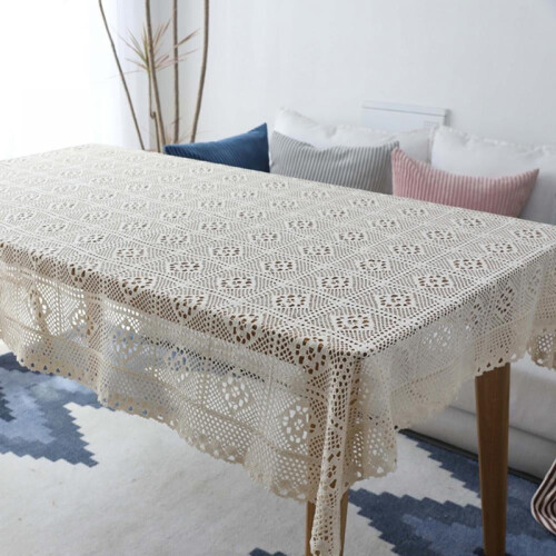 Beige Crochet Lace Tablecloth 140x200cm 1