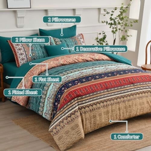 Boho 8-Piece Comforter Set, Aqua & Purple Microfiber 1