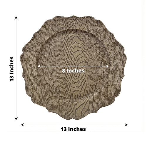 6 farfurii acrilice rustice cu efect de lemn, 33 cm 2