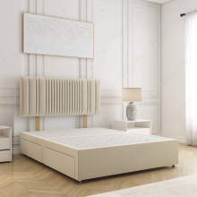 (Cream, 5ft King (No Mattress))) Florence Plush Velvet Divan Double Bed with 2 Storage Drawers 24” Headboard Mattress