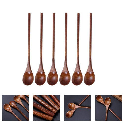 6-teiliges Set Honiglöffel aus Holz mit langem Griff 2