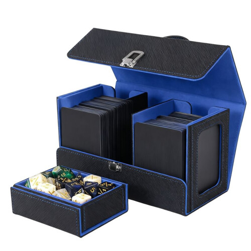 Card Deck Box with Handle Magnetic Card Storage Box Top Side-Loading Deck Case Game Cards Box Black+