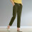 Calça feminina de linho cor sólida, com bolsos e modelagem reta. 5