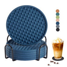 Dessous de verre carrés en silicone bleu, lot de 6, compatibles lave-vaisselle