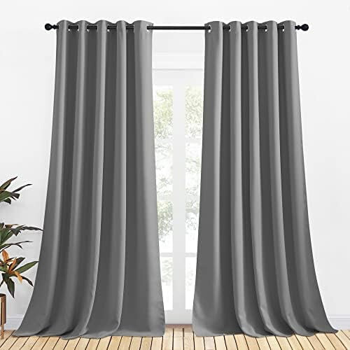 Silver Grey Blackout Curtain Panels Thermal Insulated