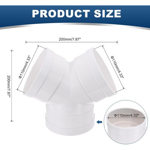 3-Way 4"x4"x4" PVC Y Duct Splitter Fitting, Socket-Socket-Socket, for Vent/Exhaust/DWV, White 1