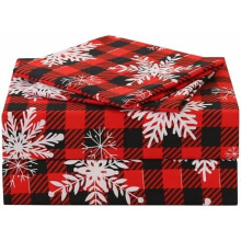 Rotes Büffelkaromuster, Schneeflockenmuster, Bettwäsche-Set, Kingsize, 4-teilig
