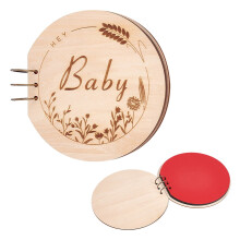 Baby Shower Guest Book 25cm Diameter Wooden Round Guestbook Alternatives Handmade Memory Picture Book with 20 Sheets Beige Baby
