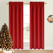 Christmas Blackout Curtains – Thermal Insulated Darkening Drapes, Red, 42x84", Set of 2, Rod Pocket