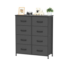 Fabric Dresser with Wooden Top and Metal Frame Grey 8-Drawer