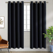 Blackout Curtains for Bedroom - Grommet Thermal Insulated Room Darkening Curtains for Living Room, Set of 2 Panels, Each 46 x 84 Inch, Black
