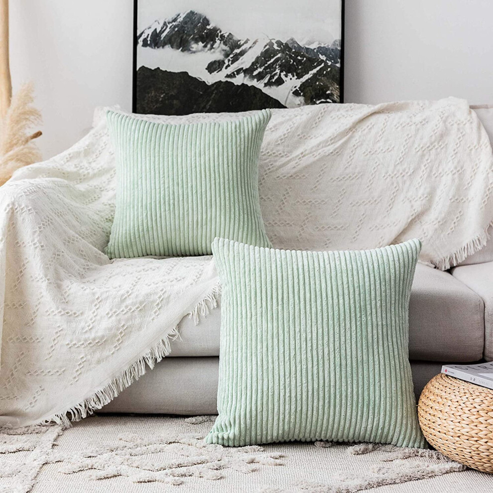 Green Velvet Throw Pillow Covers 20x20 Inch Set of 2