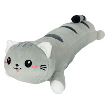 Cute Long Cat Plush Body Pillow, 19.6in Kawaii Stuffed Animal, Soft Grey Cotton Kitten Toy, Cuddly Back Cushion