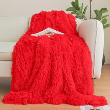 Red Faux Fur Throw Blanket 50"x60", Shaggy Plush Decorative Couch Blanket, Fuzzy Lap Blanket for Kids, Women, Men, Teens – Compatible with Holiday