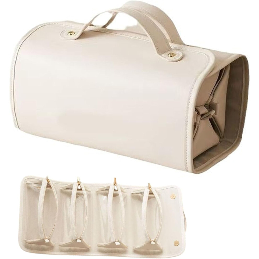 Jenalista Makeup Bag, Leather Waterproof Cosmetic Bag, Waterproof 4-in-1 Detachable Cosmetic Bag with 4 Clear Detachable Compartments for Travel