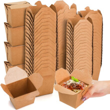 100 Pack 8oz Mini Chinese Takeout Boxes, Kraft Paperboard, Stackable, Leak/Grease Resistant, Microwaveable, Compatible with Meal Prep & Restaurants