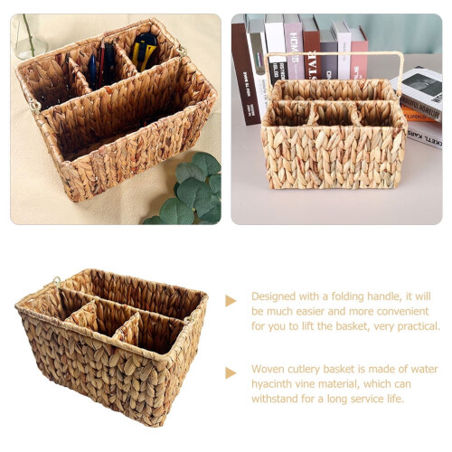 1 Set Woven Cutlery Holder Handmade Weaving Rectangular Shape Light Brown For Tableware Storage In Dining Room 1