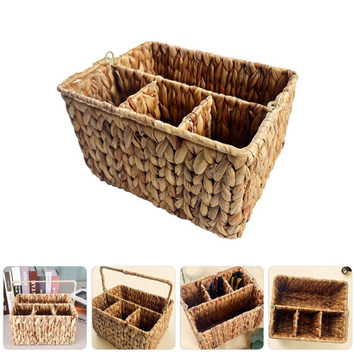 1 Set Woven Cutlery Holder Handmade Weaving Rectangular Shape Light Brown For Tableware Storage In Dining Room 2