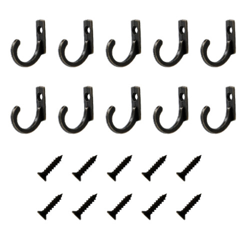 Small Hooks with Screws 10-Pack Black