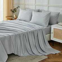 Kingsize 6-delige lakenset, 1800-serie microvezel, kreukvrij en ademend, 35,5 cm diepe hoes, lichtgrijs, geschikt voor kingsize bedden